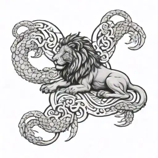 A mystical design featuring a lion (Leo), crab (Cancer), and scorpion (Scorpio) in a harmonious composition tattoo design idea