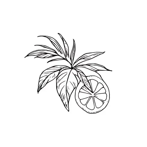 Stamp with palm and lemon tattoo design idea