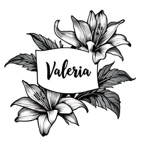 Name tattoo valeria with lily flowers surrounding tattoo design idea