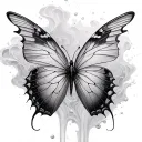 Realistic river Lete, flowing water, waves, mist, chaos, emotional, detailedRealistic butterfly, delicate wings, vibran tattoo design idea