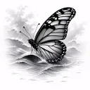 Realistic river Lete, flowing water, waves, mist, chaos, emotional, detailedRealistic butterfly, delicate wings, vibran tattoo design idea