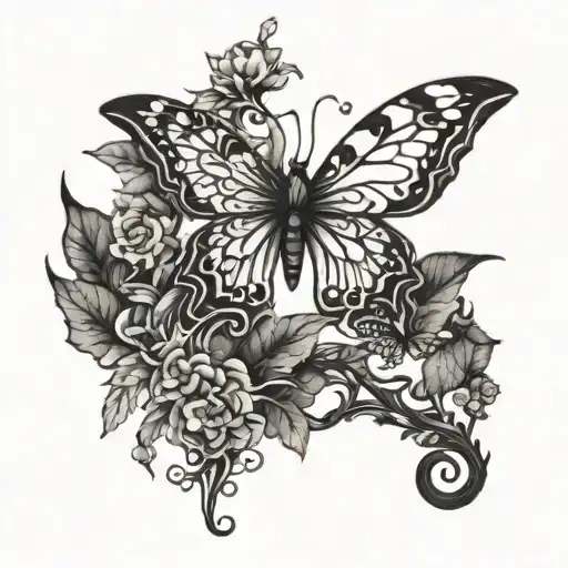 thorn vine with butterfly and trouble cliff  tattoo design idea