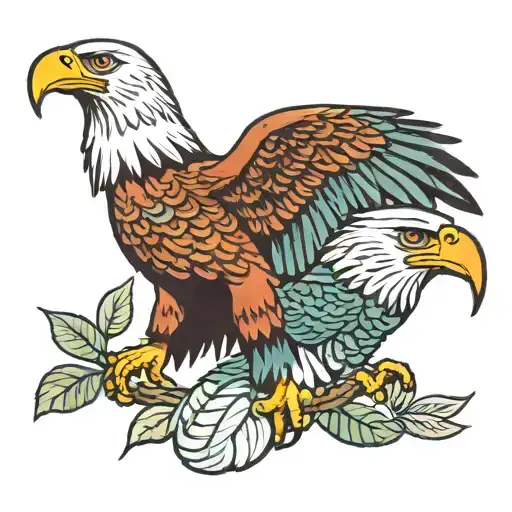 american bald eagle hugging a quetzal bird and a torogoz bird tattoo design idea