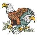 american bald eagle hugging a quetzal bird and a torogoz bird tattoo design idea
