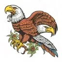 american bald eagle hugging a quetzal bird and a torogoz bird tattoo design idea