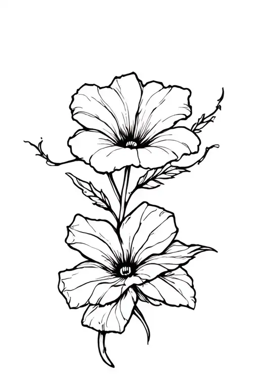 morning glory, cosmos, narcissus flower black ink fine line tattoo with rose towards the bottom tattoo design idea
