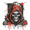 death with a hood on his head prays to god tattoo design idea