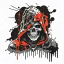 death with a hood on his head prays to god tattoo design idea