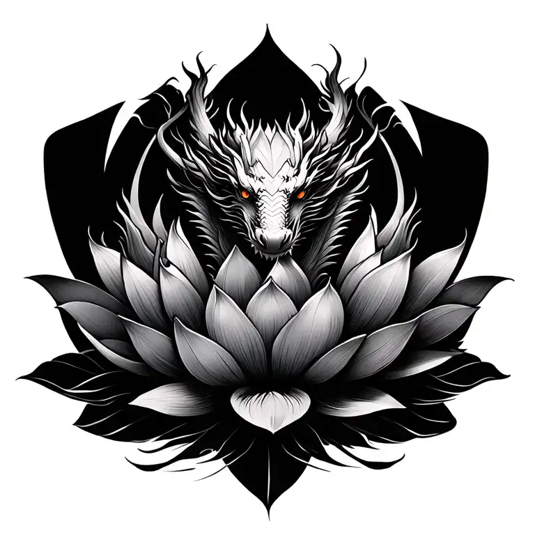 vertical Chines Dragon above lotus flower tattoo design idea