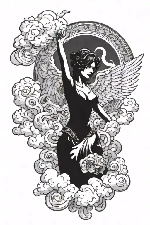crime angel cloud background tattoo design idea