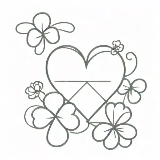 heart and 5 leaf clover tattoo design idea