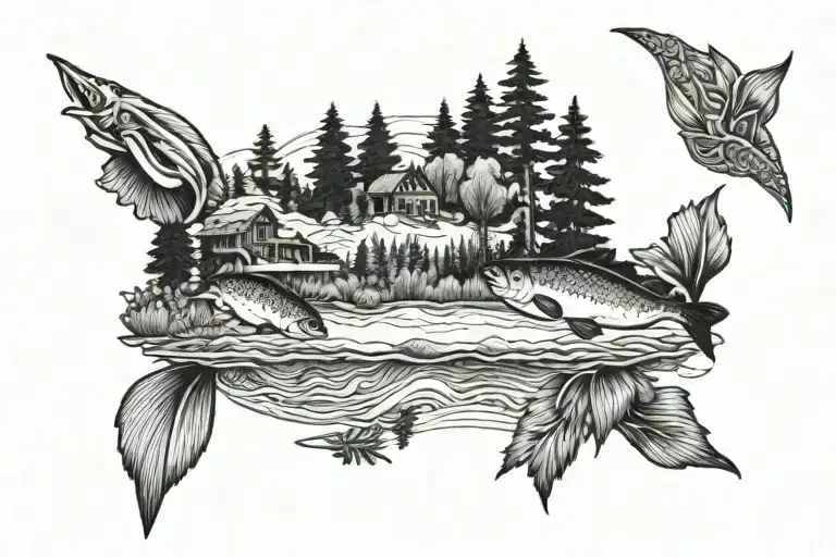 northern ontario lake tattoo design idea