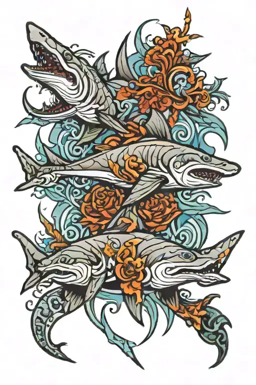 hammerhead shark swimming together tattoo design idea