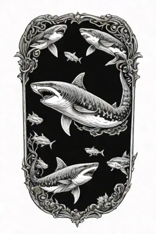 Gothic Mermaid Underwater Scene With Great White Sharks In Color Tattoo Idea tattoo design idea