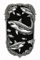 Gothic Mermaid Underwater Scene With Great White Sharks In Color Tattoo Idea tattoo design idea