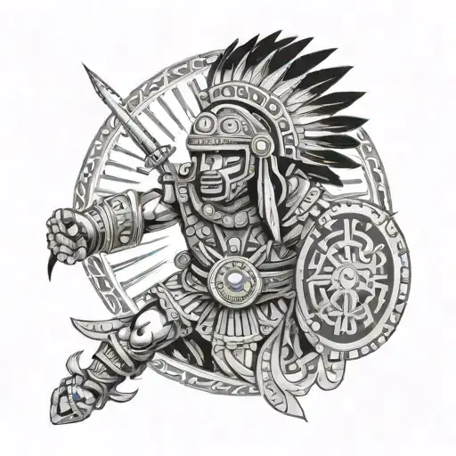 precolombino inca warrior with sun tattoo design idea