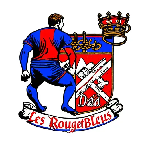 logo of the french rugby team "Les RougetBleus" with writted Dad on it. tattoo design idea