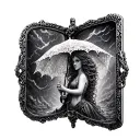 in a locket or frame, it shows medusa carrying a lace umbrella in a storm tattoo design idea