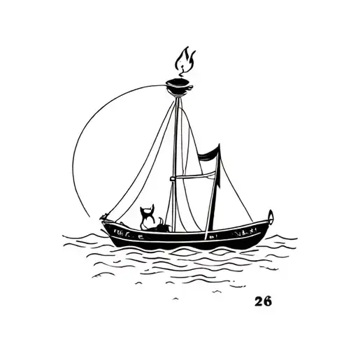 memorable tattoos on the day of death of a close in characteristic objects, torch, boat, cat, August 26 tattoo design idea