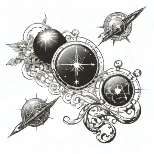 A tattoo combining workout equipment with horoscope symbols and celestial motifs, reflecting your dedication to fitness and interest in astrology tattoo design idea