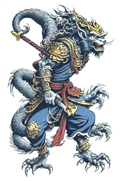 monkey king and dragon tattoo tattoo design idea