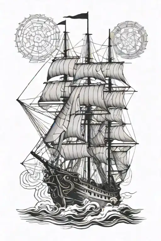 17th century ship sailing away her name tattoo design idea