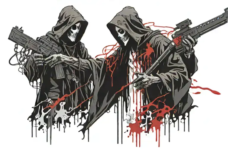 Grim Reaper iced out chain and a Glock tattoo design idea