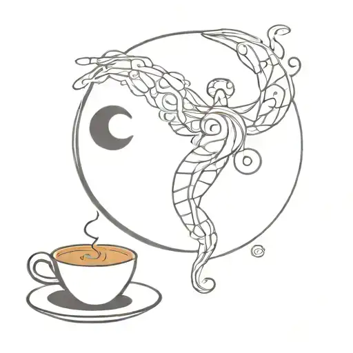 cancer zodiac sign and coffee laptop and yinyang symbol tattoo design idea