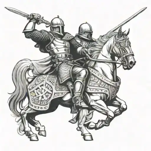 Templar warrior on a horse fighting a Viking tattoo design idea