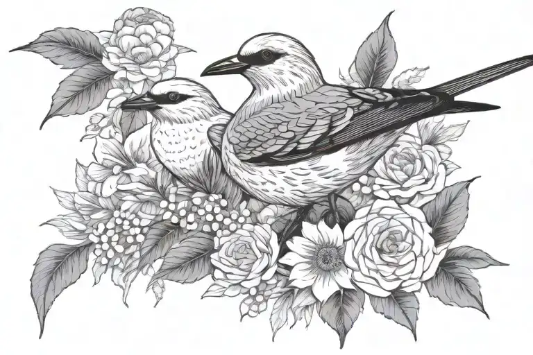 robin and gannet and pufffin and houseplants and foliage and the sea tattoo design idea