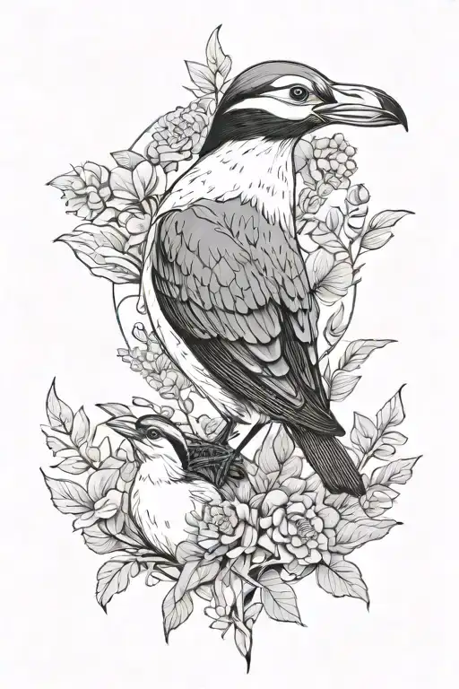 plants foliage robin gannet puffin sea tattoo design idea