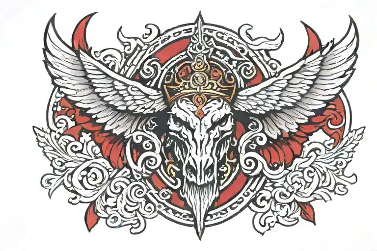 Red Ink Tattoo Ox head and hussar wings   tattoo design idea