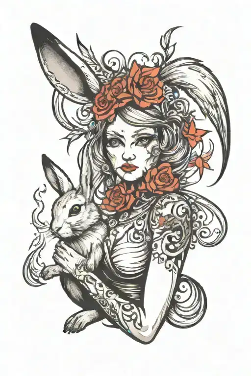 fire rabbit with virgo woman tattoo design idea