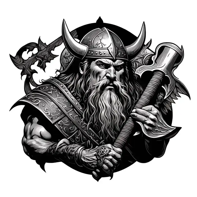 viking warrior surrounded tattoo design idea