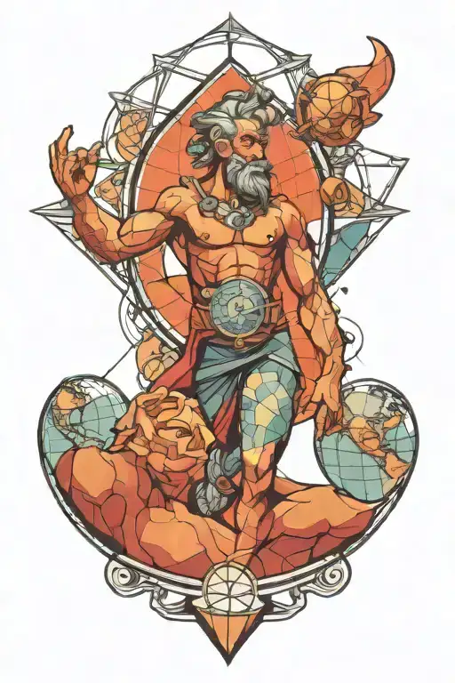 geometric Atlas holding the world tattoo design idea