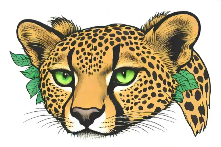 cheetah vibrant green eyes looking tattoo design idea