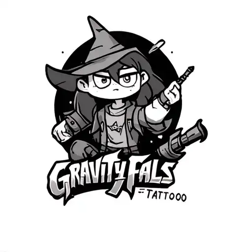 Represent the cartoon "Gravity Falls" tattoo design idea