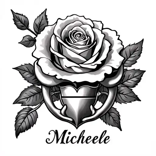 Irish Rose Tattoo with Claddagh and name Michele tattoo design idea