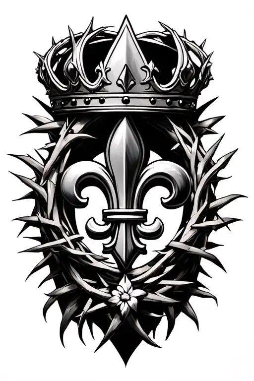 crown of thorns and Fleur de lis symbol incorporated tattoo design idea