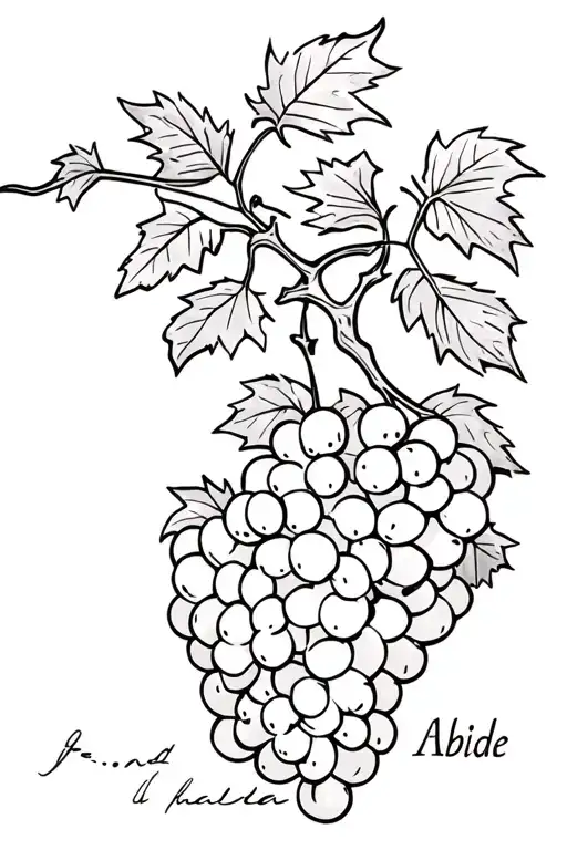 Black and white Tattoo of grape vine with Abide written intertwined as part of vine tattoo design idea