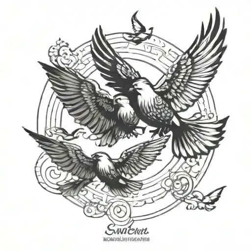 Birds flying with some quoets in sanskrit shlok tattoo design idea