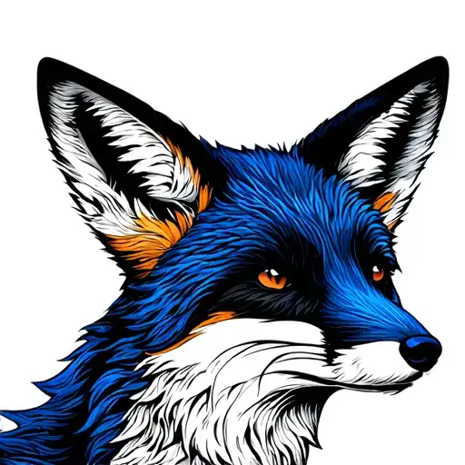 A fox's face in profile in blue and black shades tattoo design idea