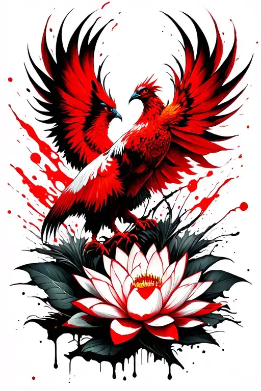 phoenix rising from lotus flowers tattoo design idea