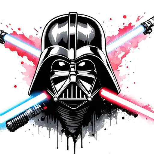 Darth Vader helmet lightsaber crossed blaster space filler tattoo design idea