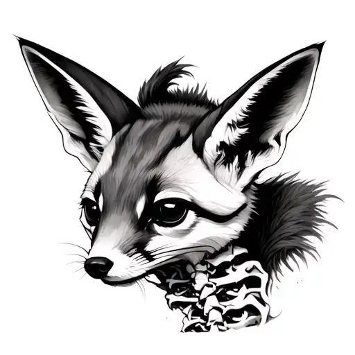 fennec fox head with spinal cord coming out of its neck tattoo design idea