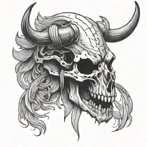 Buffalo skull face tattoo design idea