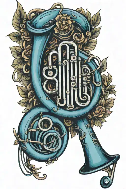blue French horn tattoo design idea