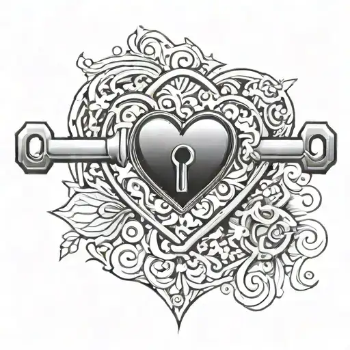 heart shape lock and heart shape key tattoo design idea