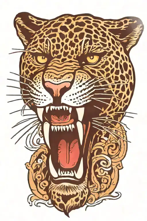 all black jaguar huge fangs tattoo design idea