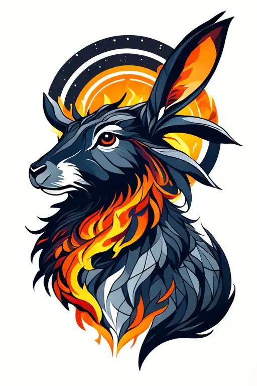 FIRE OX AND RABBIT WITH A HALO tattoo design idea